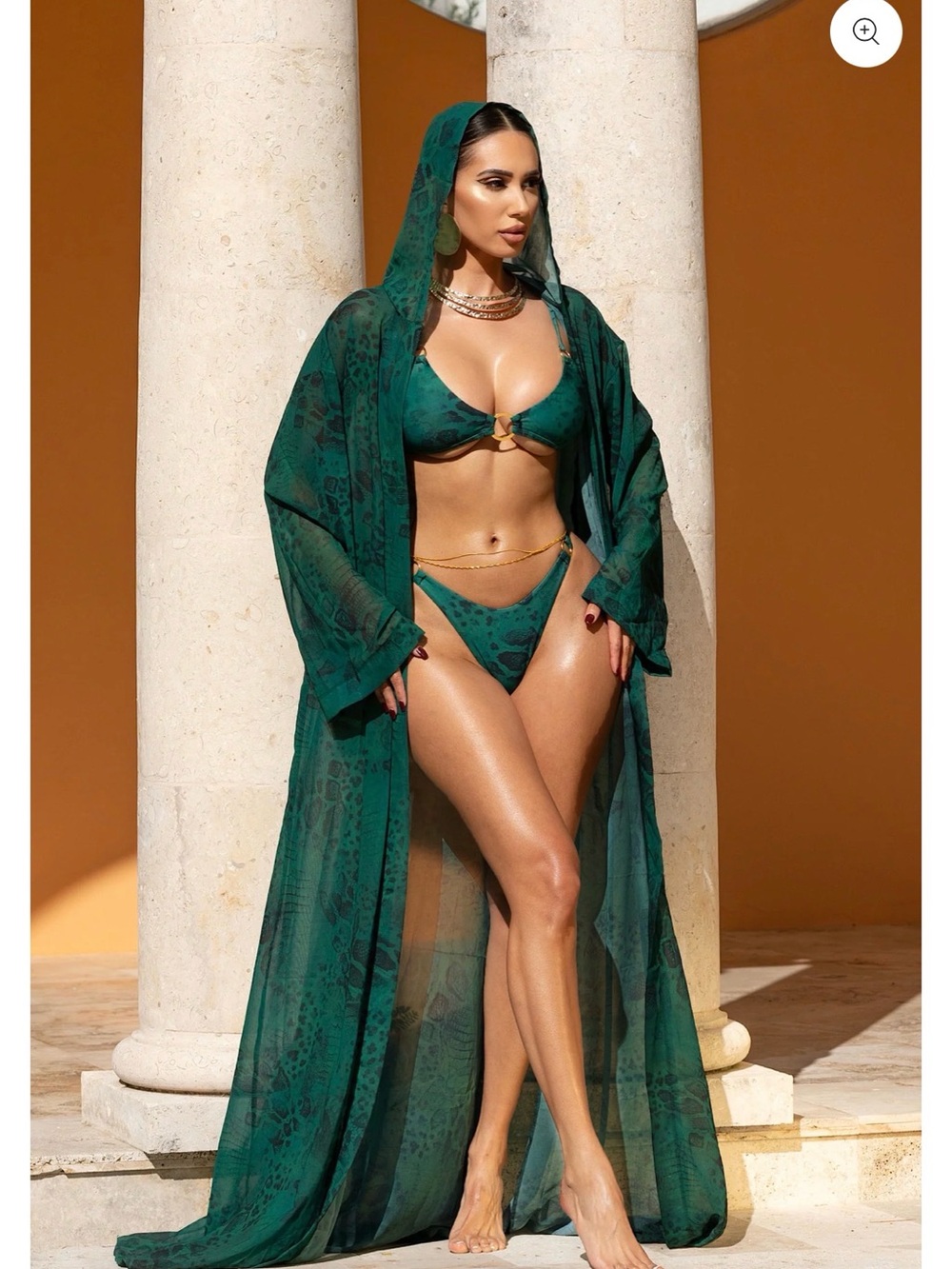 Gaia Hooded Cover Up - Jade Snake - Emerald Green Sheer Hooded Swim Cover-Up - Picture 4 of 6